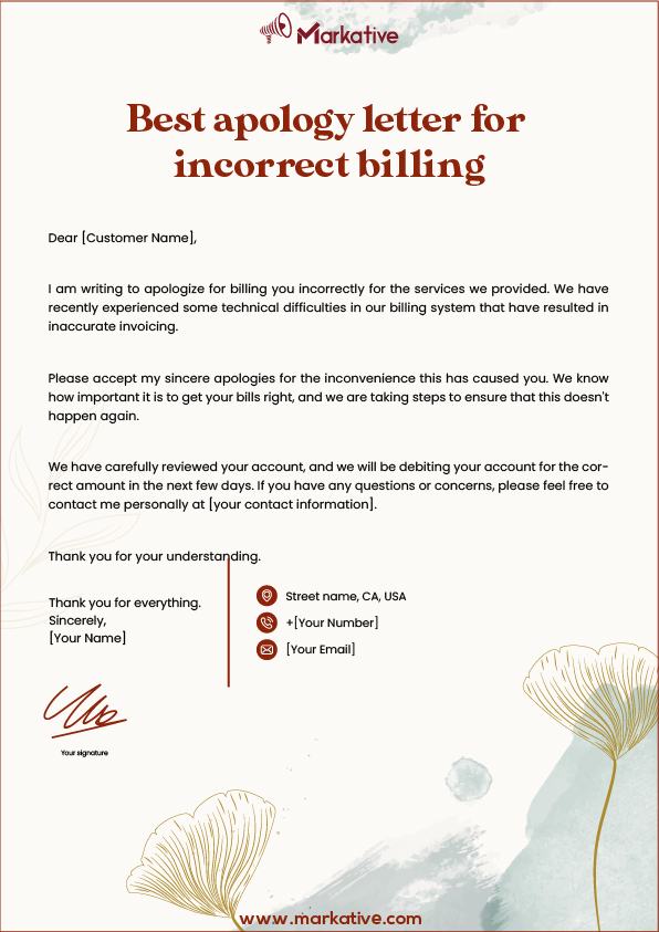 attractive Apology Letter for Incorrect Billing