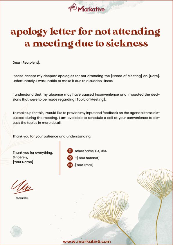best Apology Letter for Not Attending a Meeting due to Sickness
