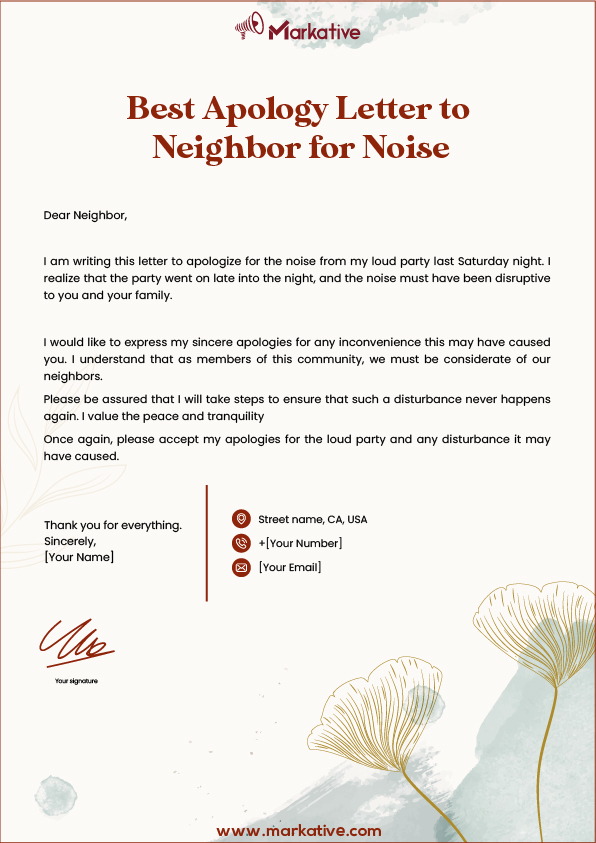 best Apology Letter to Neighbor for Noise