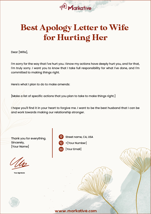 best Apology Letter to Wife for Hurting Her