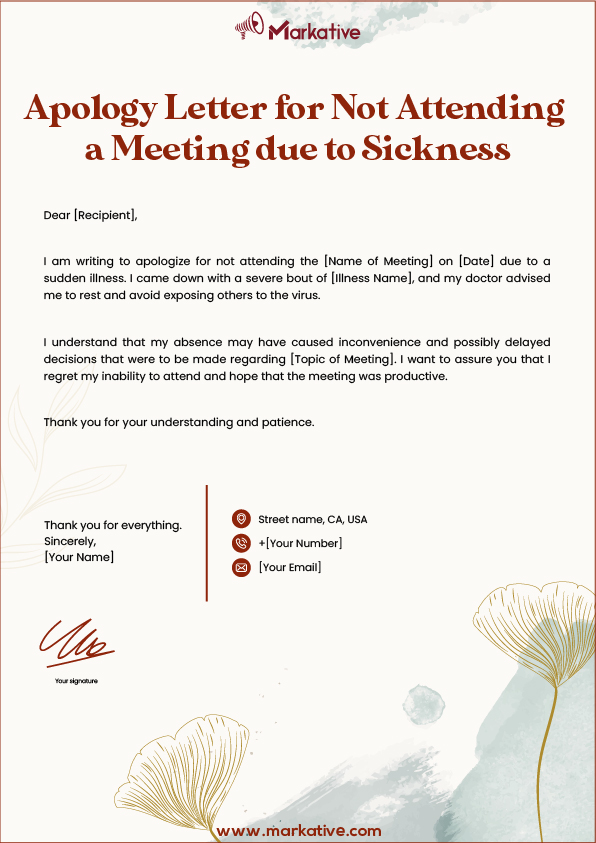 creative Apology Letter for Not Attending a Meeting due to Sickness
