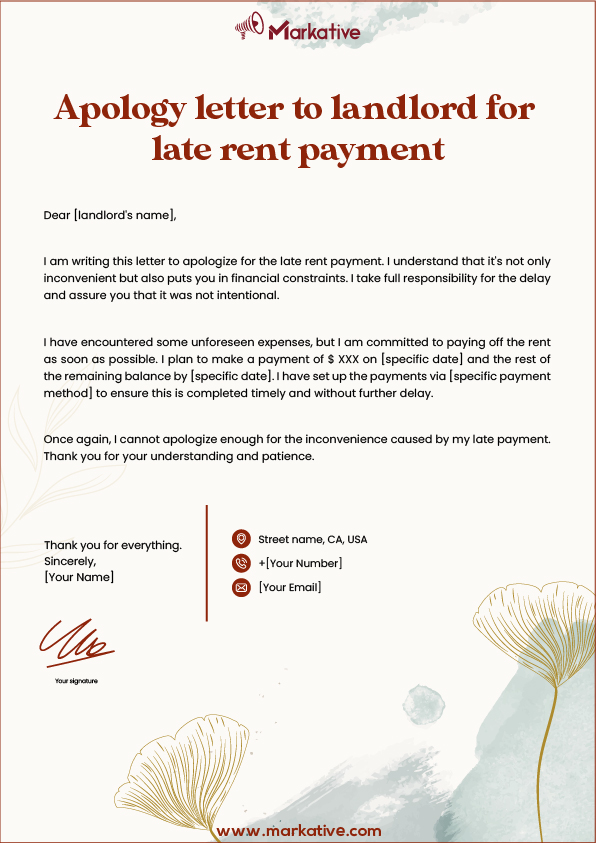creative Apology Letter to Landlord for Late Rent Payment