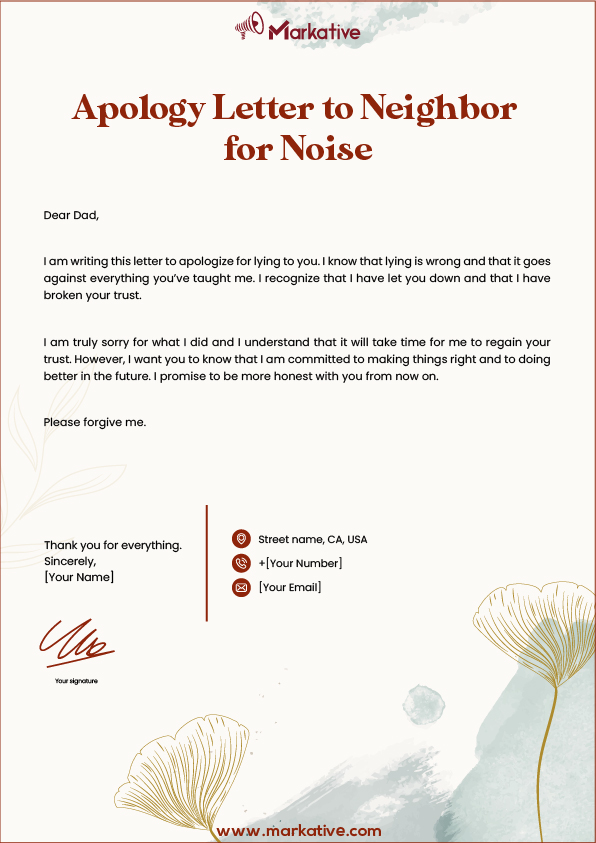 creative Apology Letter to Neighbor for Noise