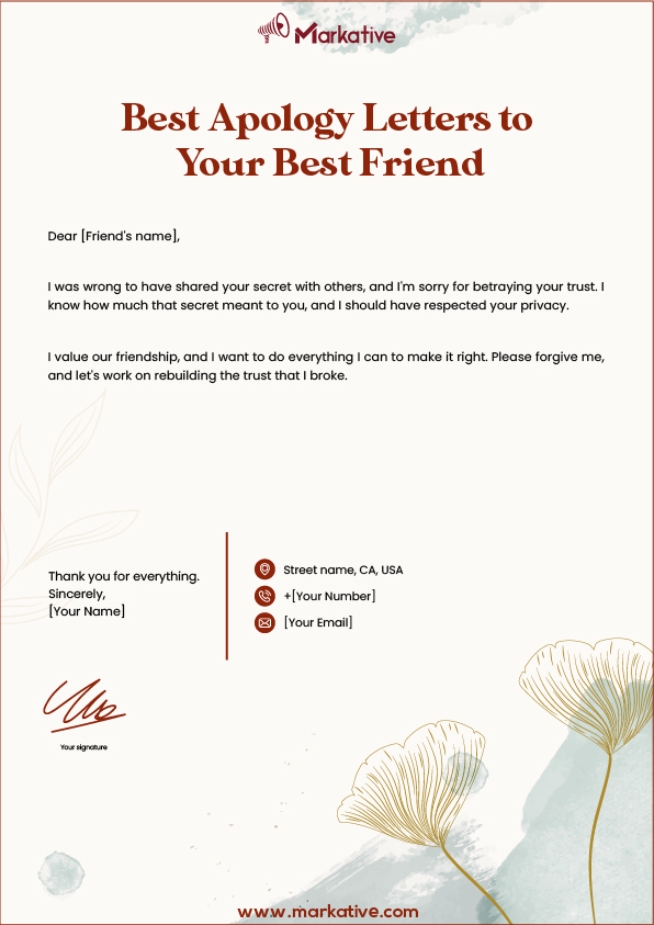 creative Apology Letter to Your Best Friend