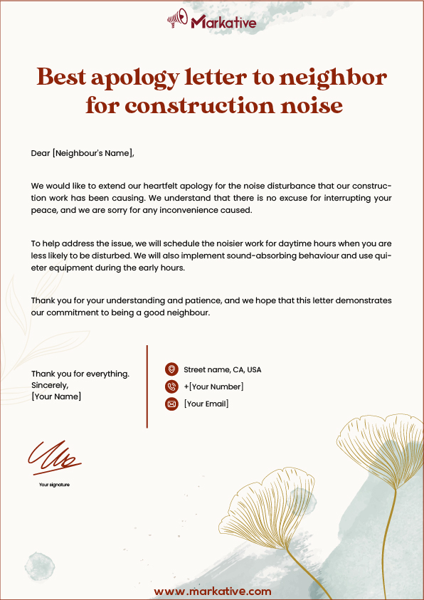 creative apology letter to neighbor for construction noise