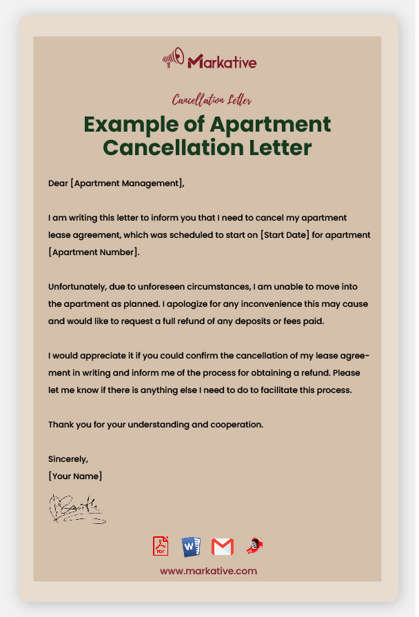 sample Apartment Cancellation Letter