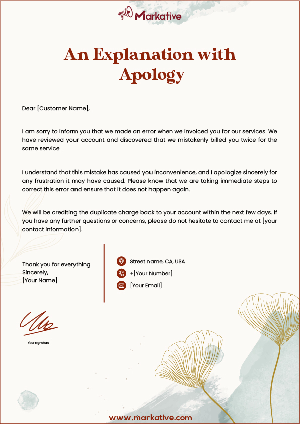 unique Apology Letter for Incorrect Billing